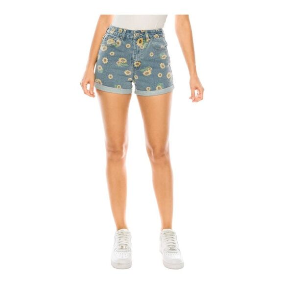 NWT Cali 1850 High Waisted Sunflower Denim Shorts Size 0 - Picture 1 of 8